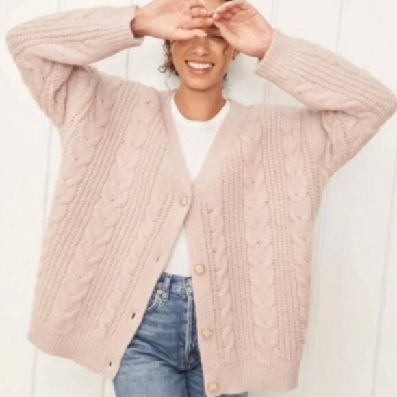 Jenni Kayne Cable Knit Cocoon Cardigan Sweater Sz XXS Wool Alpaca Fisherman - Picture 1 of 4